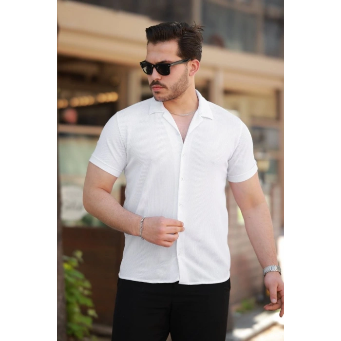 MARSiLYAN- Erkek Ottoman Kumaş Apaj Yaka Kısa Kollu Gömlek