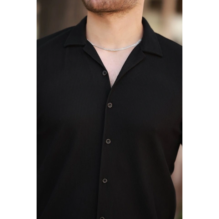 MARSiLYAN- Erkek Ottoman Kumaş Apaj Yaka Kısa Kollu Gömlek