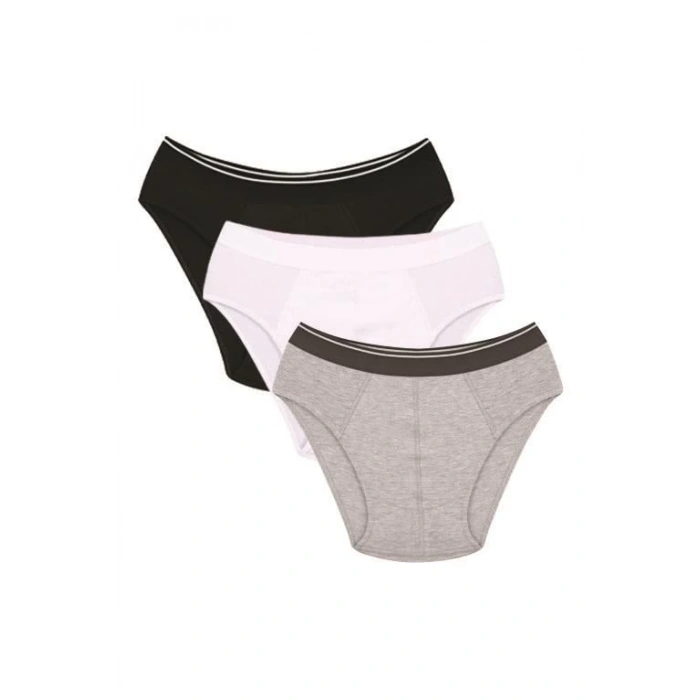 MARSiLYAN- Erkek Pamuk 3lü Siyah Beyaz Gri Likralı Slip