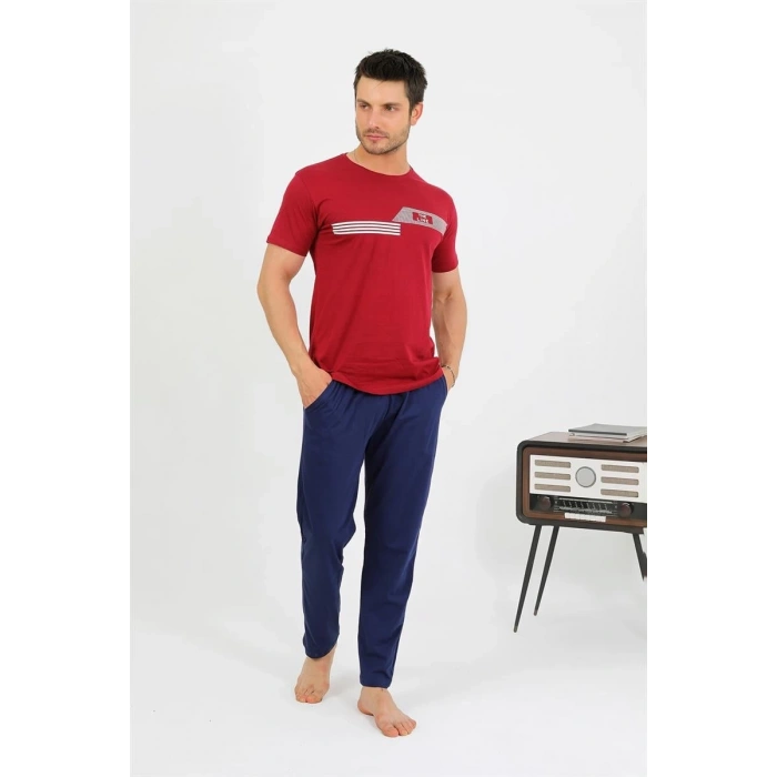 MARSiLYAN- Erkek Pamuk Kısa Kol Pijama Takım Bordo