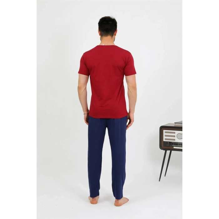 MARSiLYAN- Erkek Pamuk Kısa Kol Pijama Takım Bordo