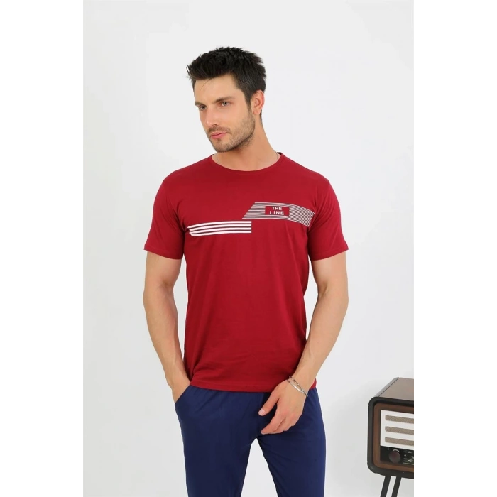 MARSiLYAN- Erkek Pamuk Kısa Kol Pijama Takım Bordo