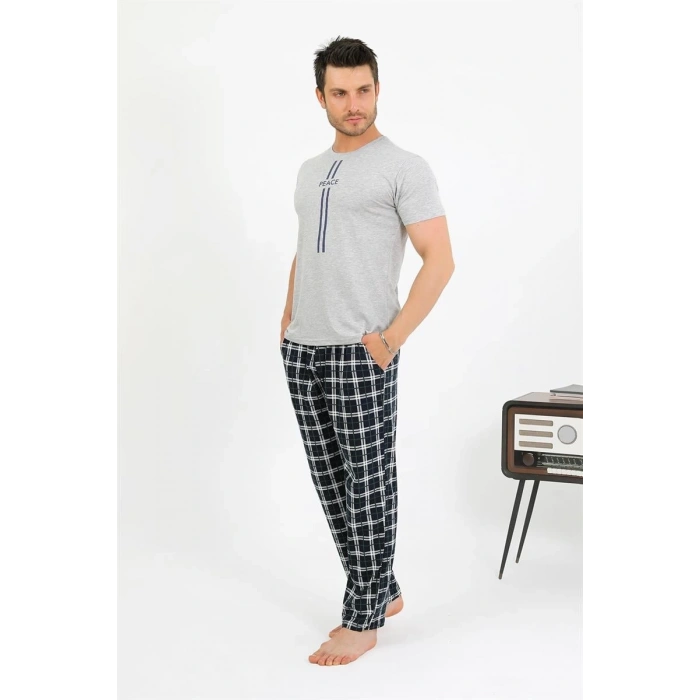 MARSiLYAN- Erkek Pamuk Kısa Kol Pijama Takım Gri