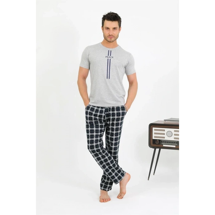MARSiLYAN- Erkek Pamuk Kısa Kol Pijama Takım Gri