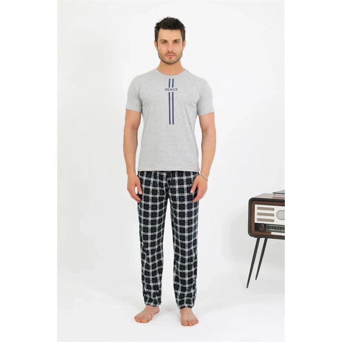 MARSiLYAN- Erkek Pamuk Kısa Kol Pijama Takım Gri