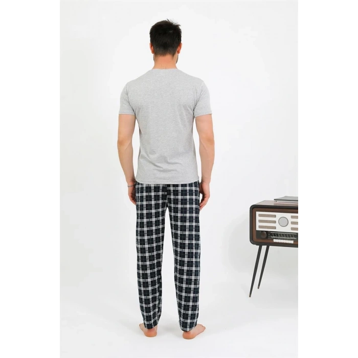 MARSiLYAN- Erkek Pamuk Kısa Kol Pijama Takım Gri