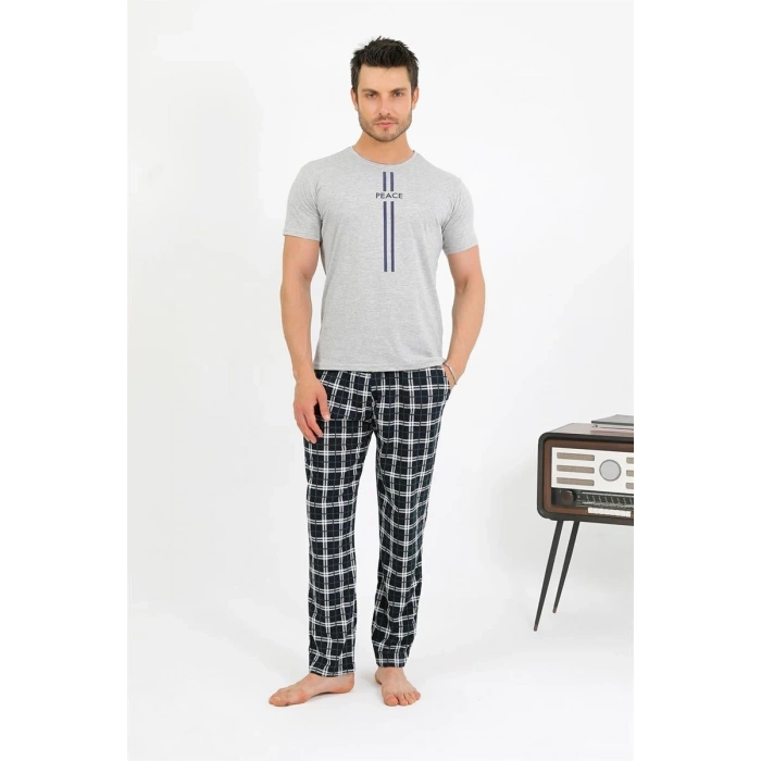 MARSiLYAN- Erkek Pamuk Kısa Kol Pijama Takım Gri
