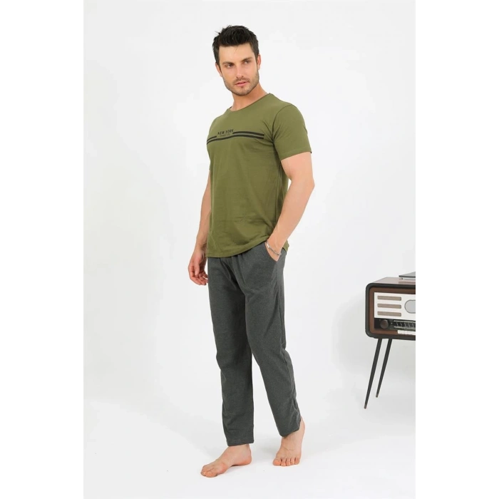MARSiLYAN- Erkek Pamuk Kısa Kol Pijama Takım Haki