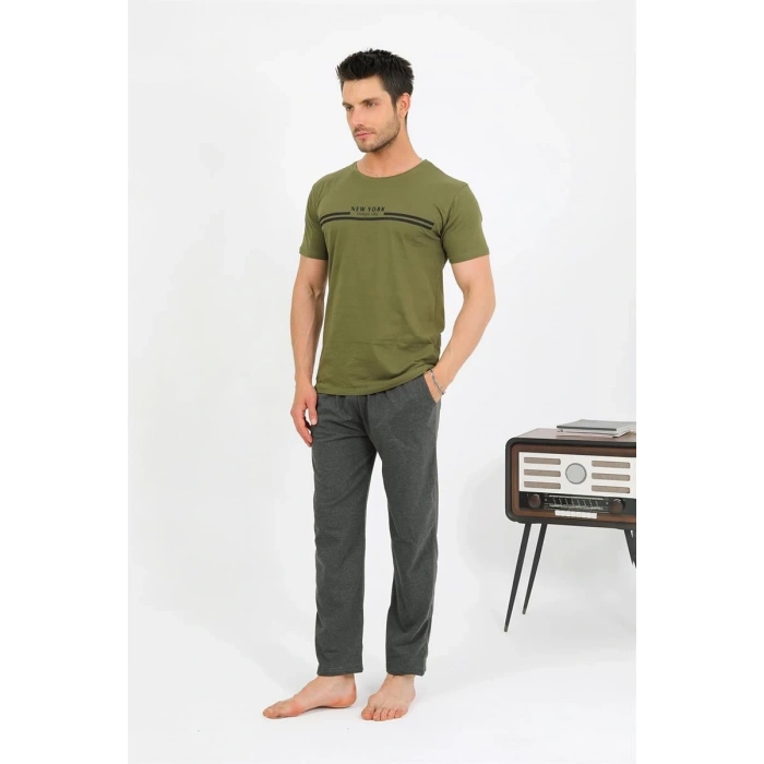 MARSiLYAN- Erkek Pamuk Kısa Kol Pijama Takım Haki