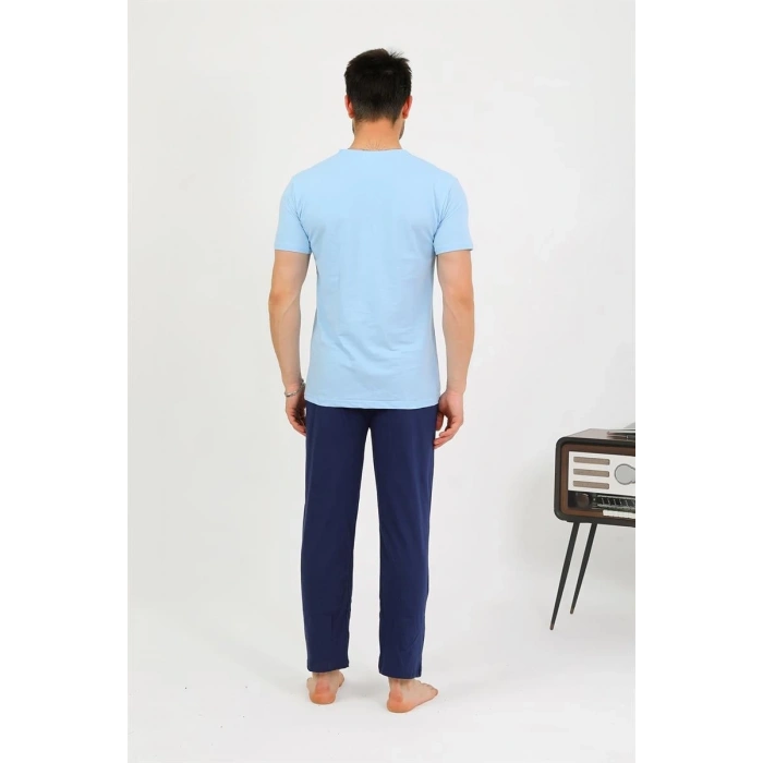 MARSiLYAN- Erkek Pamuk Kısa Kol Pijama Takım Mavi