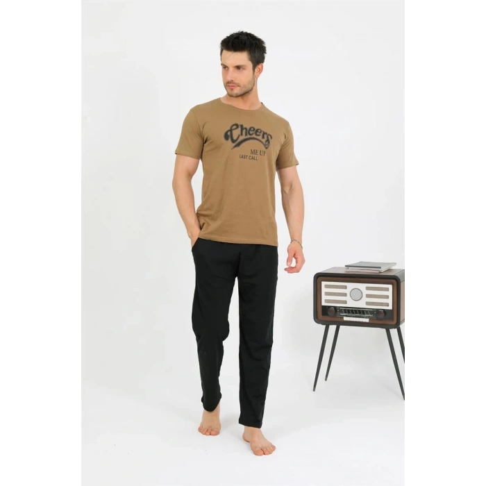 MARSiLYAN- Erkek Pamuk Kısa Kol Pijama Takım Vizon