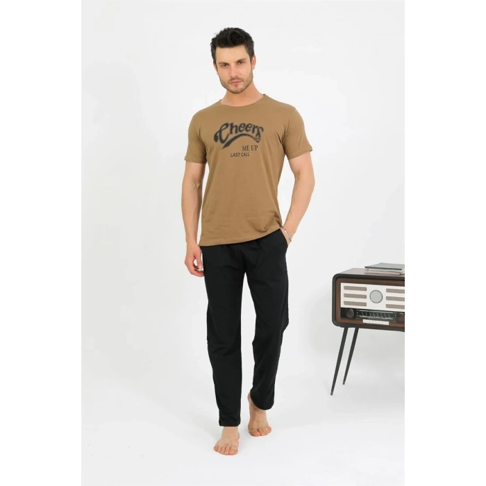 MARSiLYAN- Erkek Pamuk Kısa Kol Pijama Takım Vizon