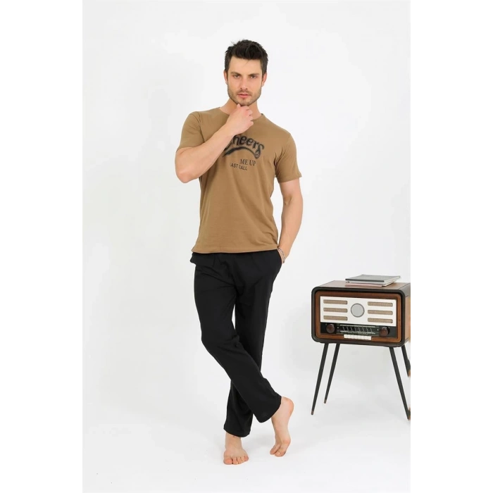 MARSiLYAN- Erkek Pamuk Kısa Kol Pijama Takım Vizon