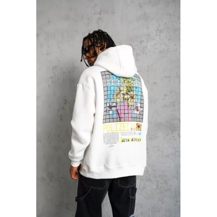 MARSiLYAN- Erkek Patel Six Baskılı Kapüşonlu Sweat - Beyaz