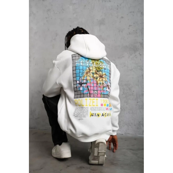 MARSiLYAN- Erkek Patel Six Baskılı Kapüşonlu Sweat - Beyaz