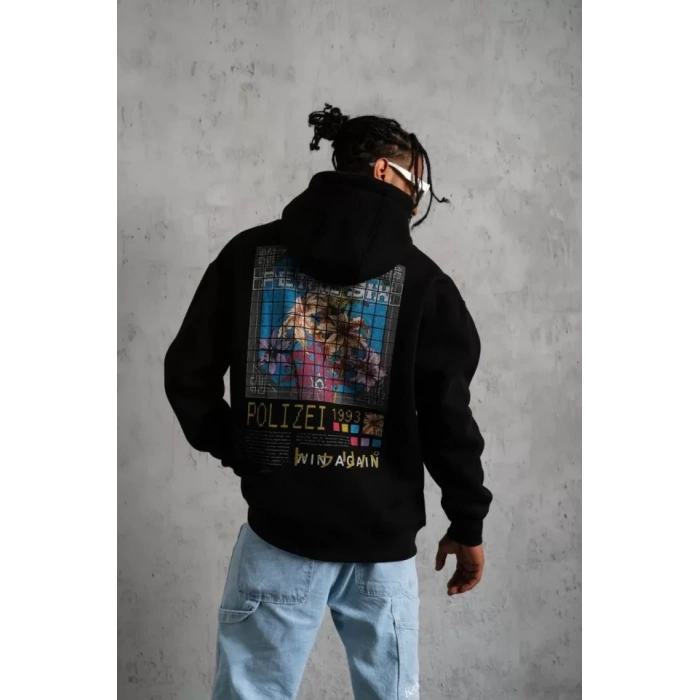 MARSiLYAN- Erkek Patel Six Baskılı Kapüşonlu Sweat - Siyah