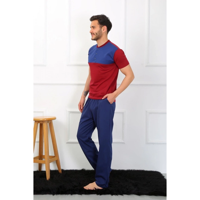 MARSiLYAN- Erkek Penye 3lü Parlamentmavi Parçalı Pijama Takımı