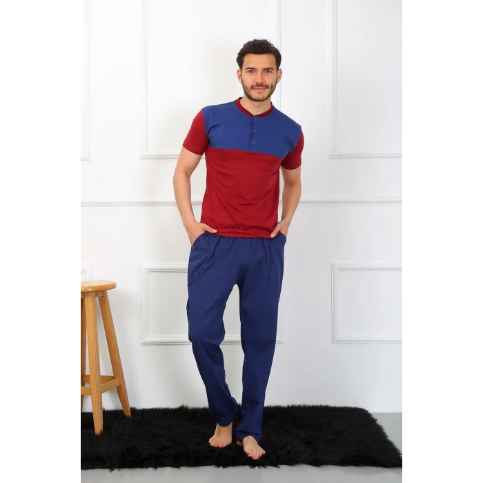 MARSiLYAN- Erkek Penye 3lü Parlamentmavi Parçalı Pijama Takımı