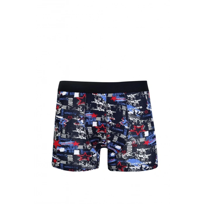 MARSiLYAN- Erkek Penye Likralı Desenli Boxer Lacivert