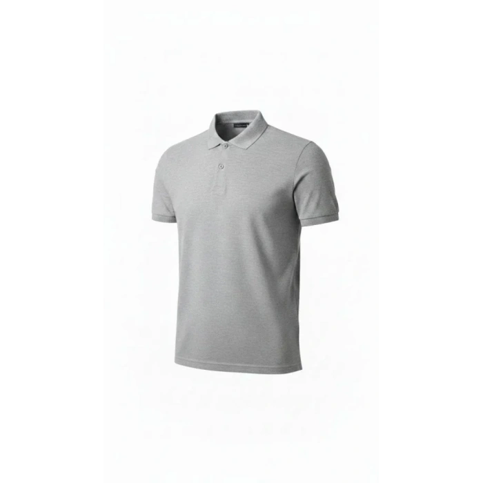 MARSiLYAN- Erkek Pike Kumaş Düğmeli Yaka Regular Fit Günlük Kısa Kol Tişört T-shirt - Gri