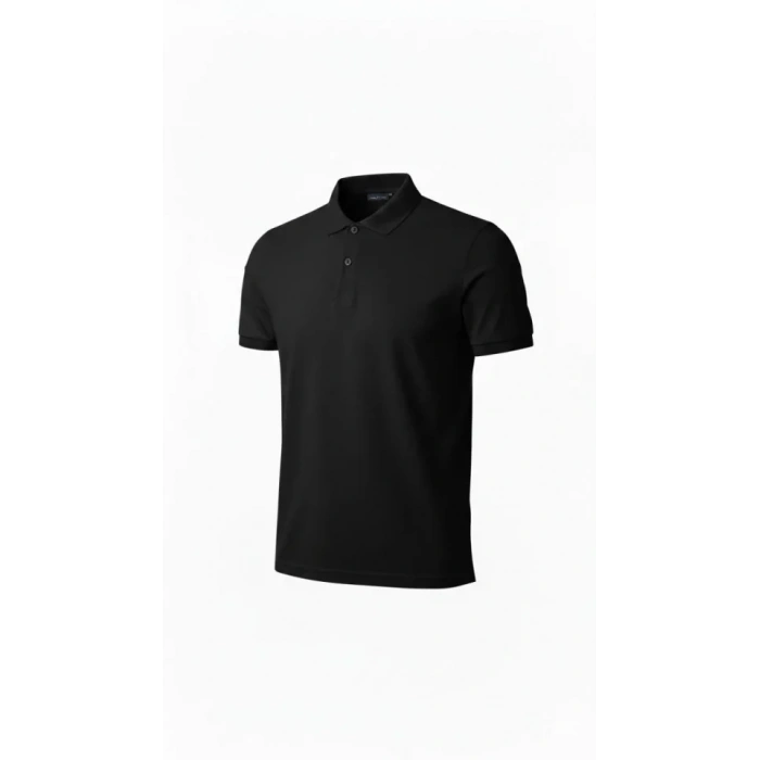 MARSiLYAN- Erkek Pike Kumaş Düğmeli Yaka Regular Fit Günlük Kısa Kol Tişört T-shirt - Siyah