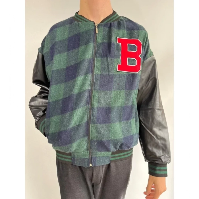 MARSiLYAN- Erkek Pötikare Desen Nakışlı Kolej Ceket - Haki