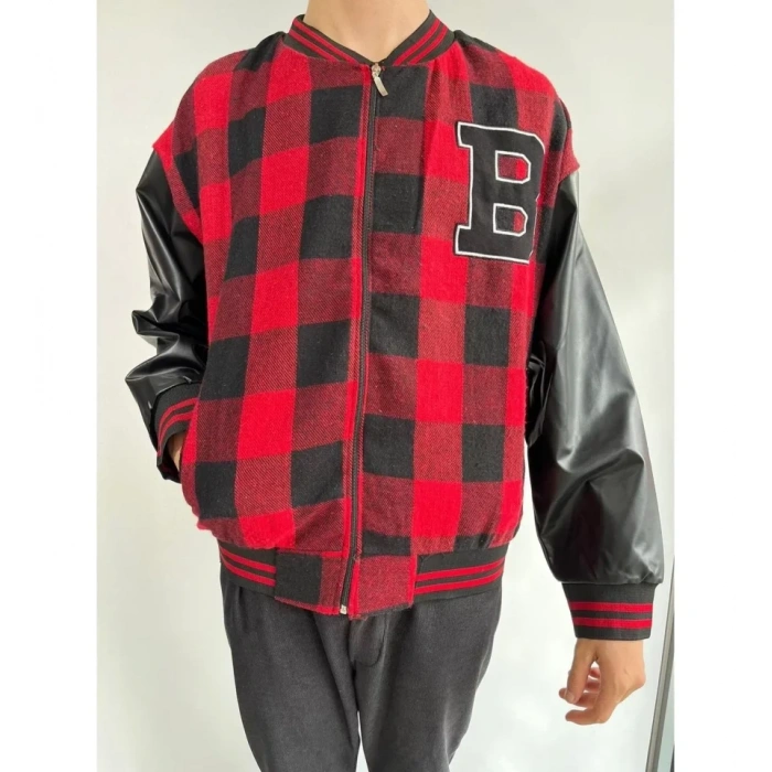 MARSiLYAN- Erkek Pötikare Desen Nakışlı Kolej Ceket - Kırmızı