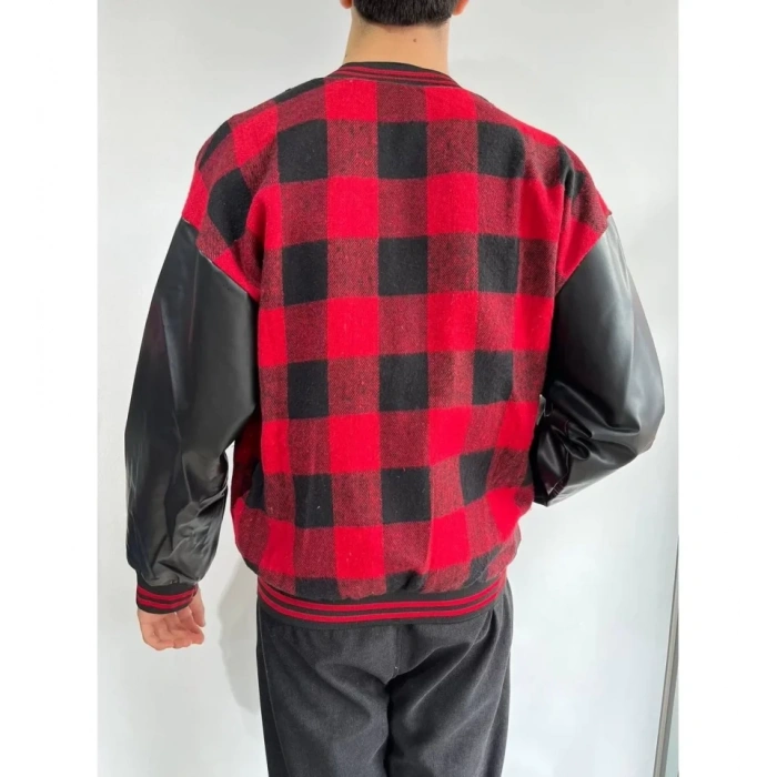 MARSiLYAN- Erkek Pötikare Desen Nakışlı Kolej Ceket - Kırmızı