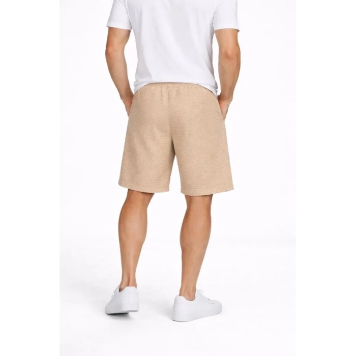 MARSiLYAN- Erkek Pötikareli Şort – Beli Lastikli Bağcıklı, Cepli, Rahat Kesim Günlük Yazlık Şort - Bej