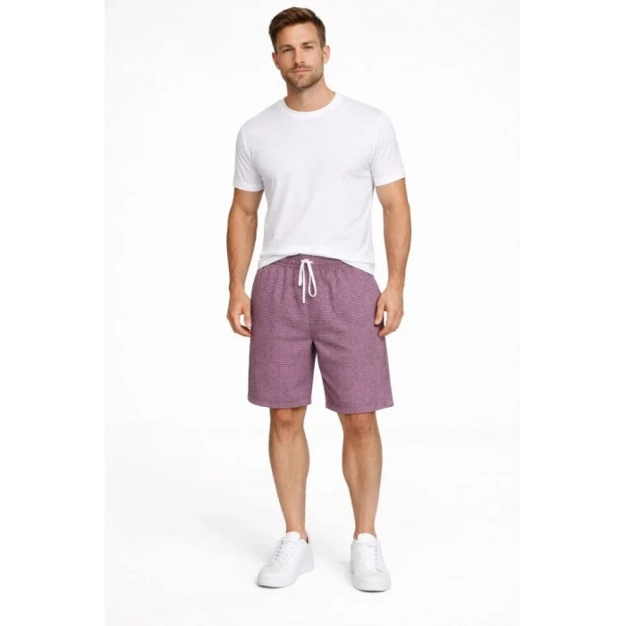 MARSiLYAN- Erkek Pötikareli Şort – Beli Lastikli Bağcıklı, Cepli, Rahat Kesim Günlük Yazlık Şort - Gül Kurusu