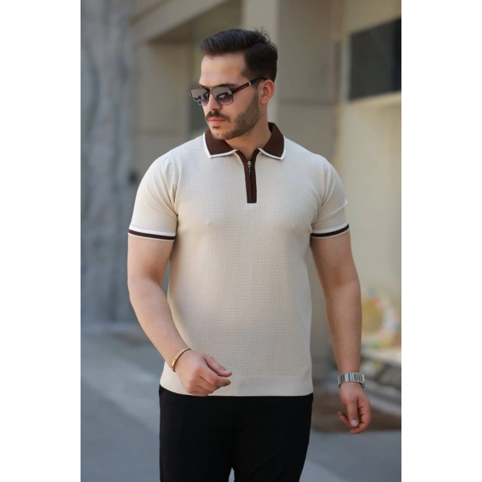 MARSiLYAN- Erkek Renkli Yaka Kısa Kollu Tişört