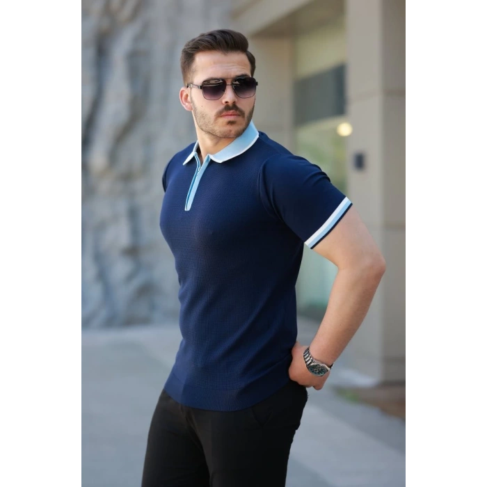 MARSiLYAN- Erkek Renkli Yaka Kısa Kollu Tişört