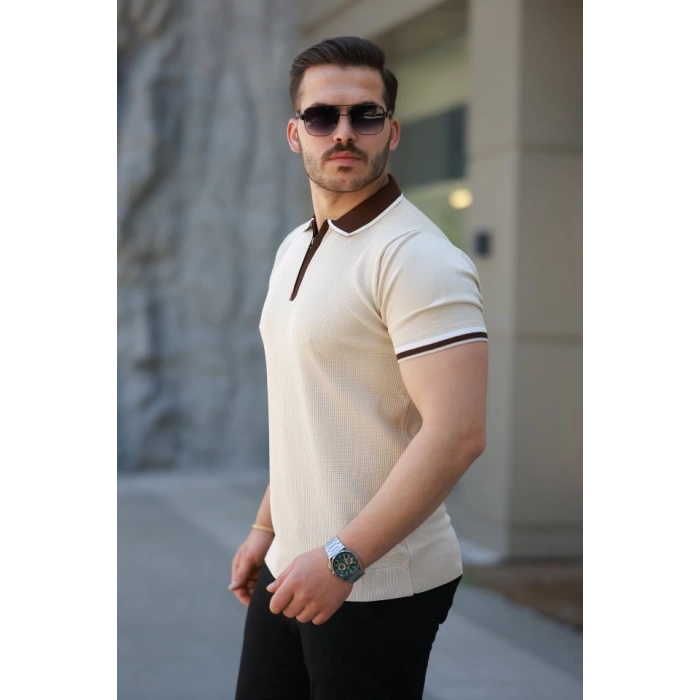 MARSiLYAN- Erkek Renkli Yaka Kısa Kollu Tişört