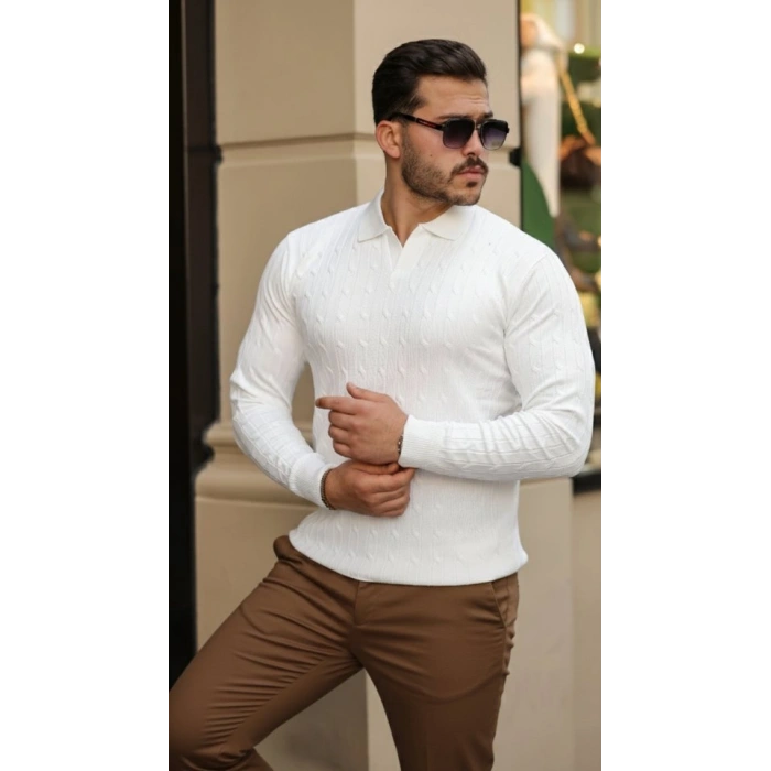 MARSiLYAN- Erkek Saç örgü Desen Uzun Kollu Triko