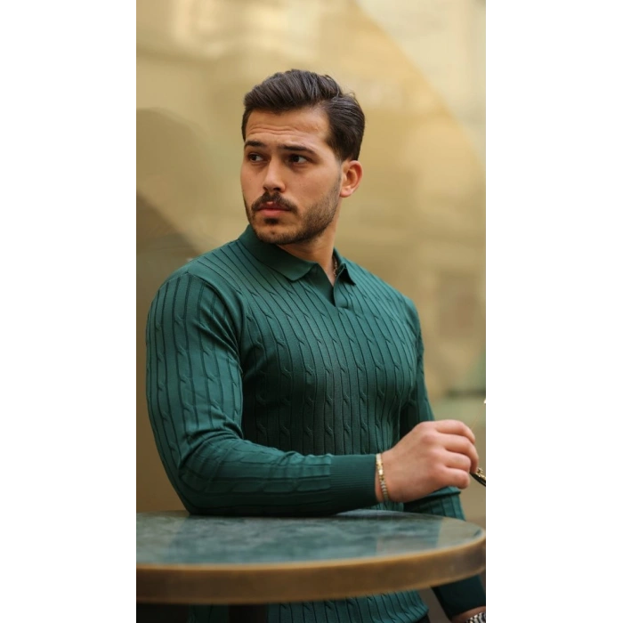 MARSiLYAN- Erkek Saç örgü Desen Uzun Kollu Triko