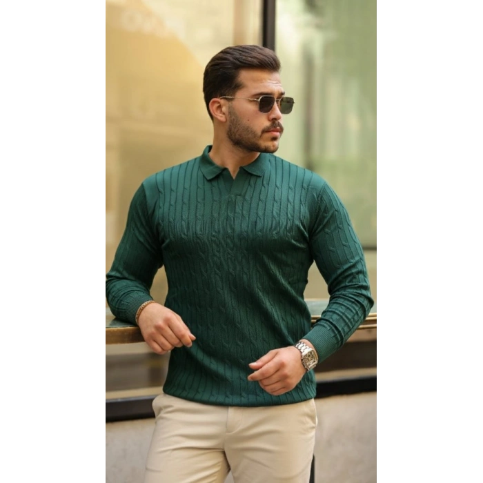 MARSiLYAN- Erkek Saç örgü Desen Uzun Kollu Triko