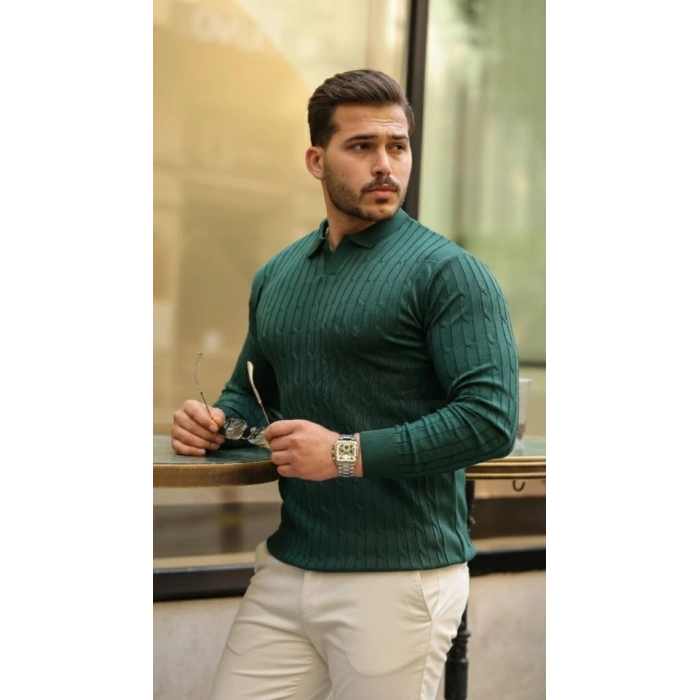 MARSiLYAN- Erkek Saç örgü Desen Uzun Kollu Triko