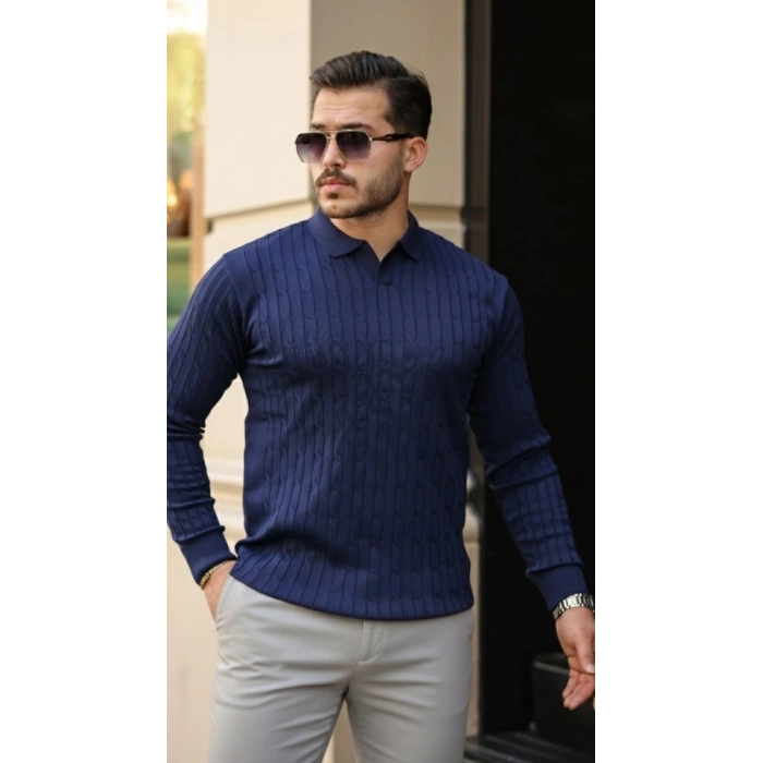 MARSiLYAN- Erkek Saç örgü Desenli Uzun Kollu Triko