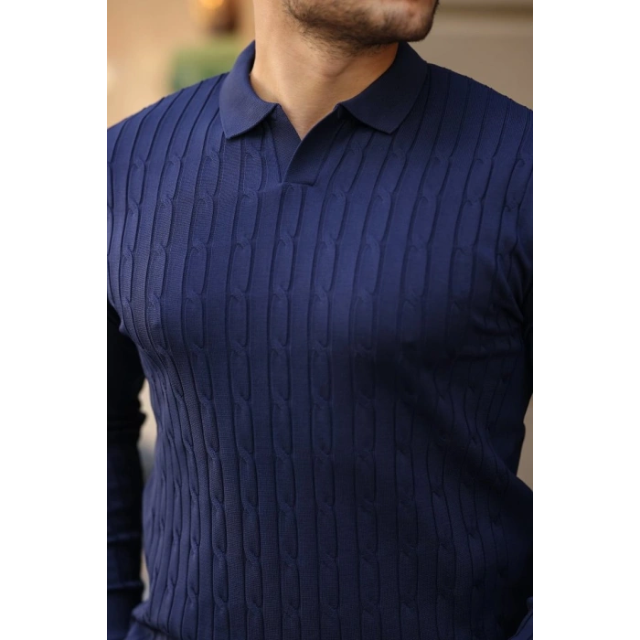 MARSiLYAN- Erkek Saç örgü Desenli Uzun Kollu Triko