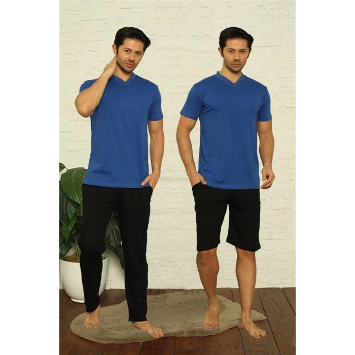 MARSiLYAN- Erkek Saks V Yaka 3lü Pijama Takım