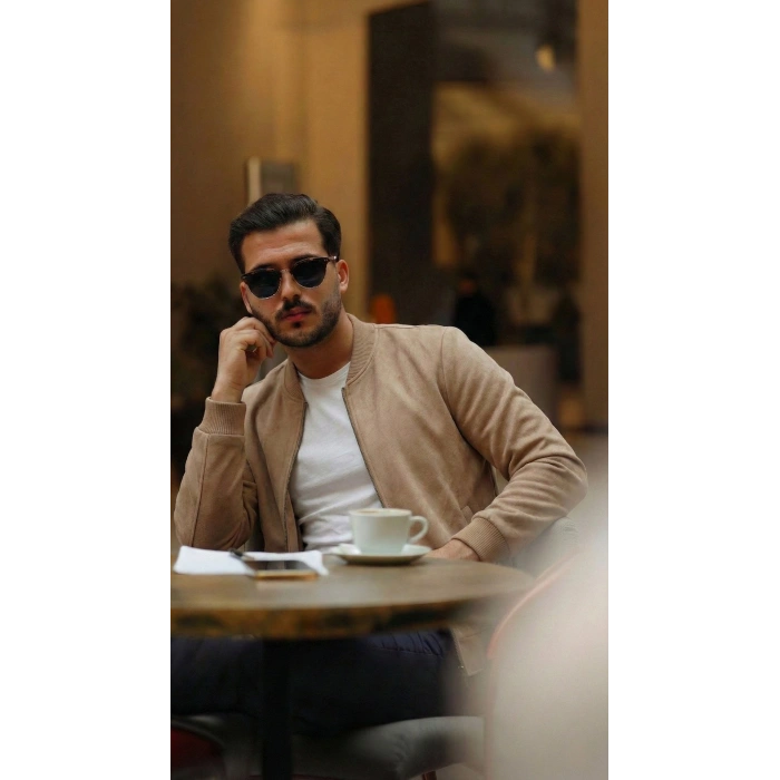 MARSiLYAN- Erkek Scuba Süet Kumaş Bomber Hırka