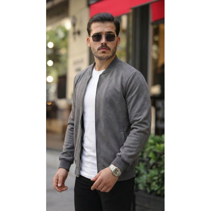 MARSiLYAN- Erkek Scuba Süet Kumaş Bomber Hırka