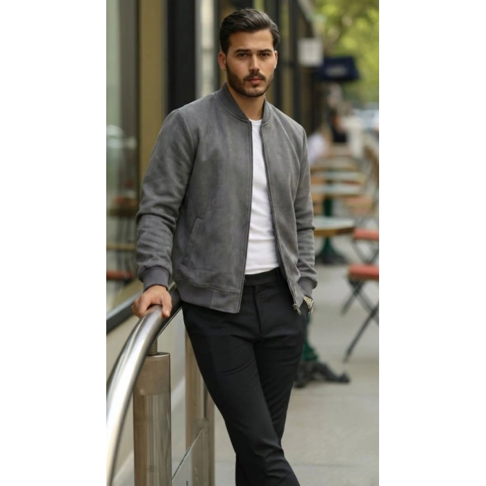 MARSiLYAN- Erkek Scuba Süet Kumaş Bomber Hırka