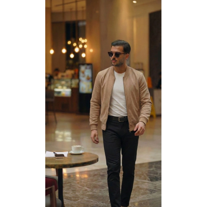 MARSiLYAN- Erkek Scuba Süet Kumaş Bomber Hırka