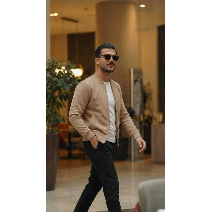 MARSiLYAN- Erkek Scuba Süet Kumaş Bomber Hırka