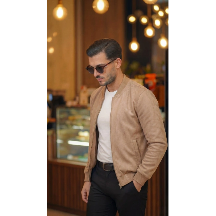 MARSiLYAN- Erkek Scuba Süet Kumaş Bomber Hırka