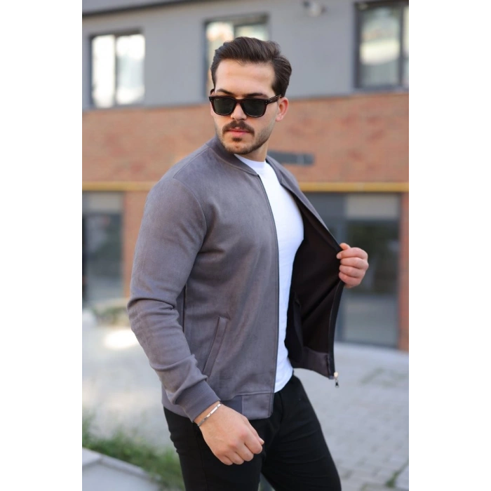 MARSiLYAN- Erkek Scuba Süet Kumaş Bomber Hırka