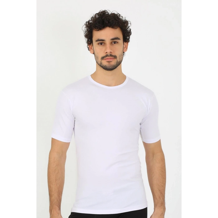 MARSiLYAN- Erkek Sıfır Yaka Likralı Beyaz T-Shirt