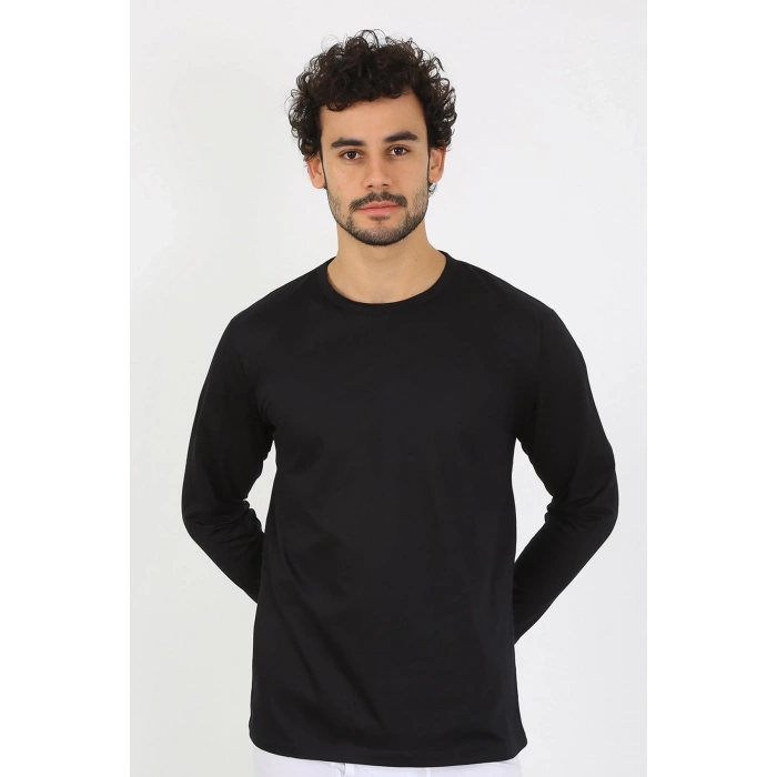 MARSiLYAN- Erkek Sıfır Yaka Uzun Kol Siyah Fanila