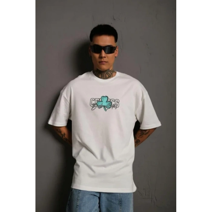 MARSiLYAN- Erkek Sırt Baskılı T-shirt - Beyaz